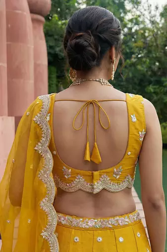 Women's Mustard Tissue Mirror sequince Embroidered Lehenga Choli with Dupatta
