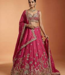 Pink Tissue Sequience Thread Embroidered Semi-Stitched Lehenga