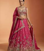 Pink Tissue Sequience Thread Embroidered Semi-Stitched Lehenga
