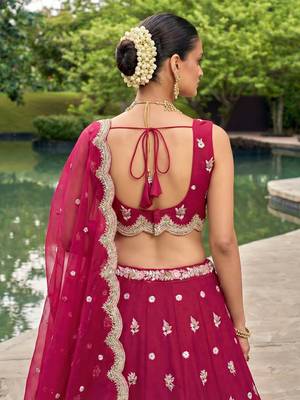 Women's Rose Tissue Mirror sequince Embroidered Lehenga Choli with Dupatta 3