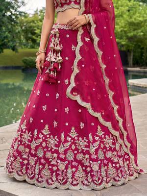 Women's Rose Tissue Mirror sequince Embroidered Lehenga Choli with Dupatta 4