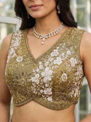 Women's Gold Tissue beads sequince Embroidered Lehenga Choli with Dupatta 3