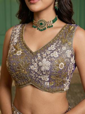 Women's Shde of Purple Tissue beads sequince Embroidered Lehenga Choli with Dupatta 3