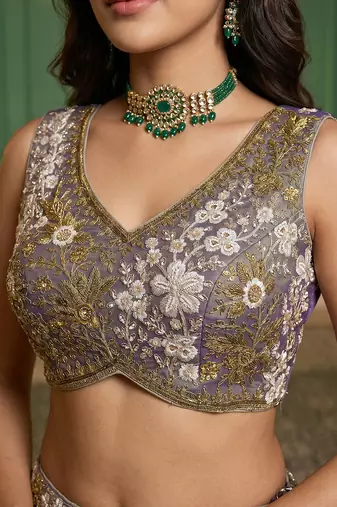 Women's Shde of Purple Tissue beads sequince Embroidered Lehenga Choli with Dupatta