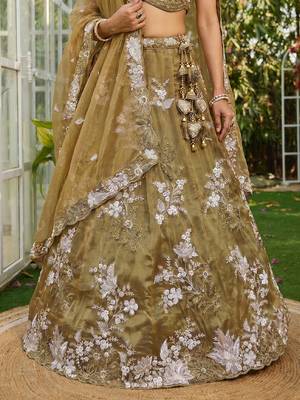 Women's Gold Tissue beads sequince Embroidered Lehenga Choli with Dupatta 5