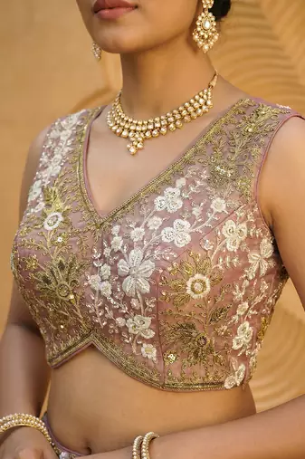 Women's Rosegold Tissue beads sequince Embroidered Lehenga Choli with Dupatta
