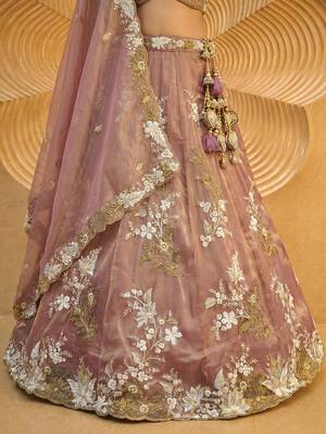 Women's Rosegold Tissue beads sequince Embroidered Lehenga Choli with Dupatta 4