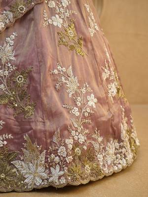 Women's Rosegold Tissue beads sequince Embroidered Lehenga Choli with Dupatta 5