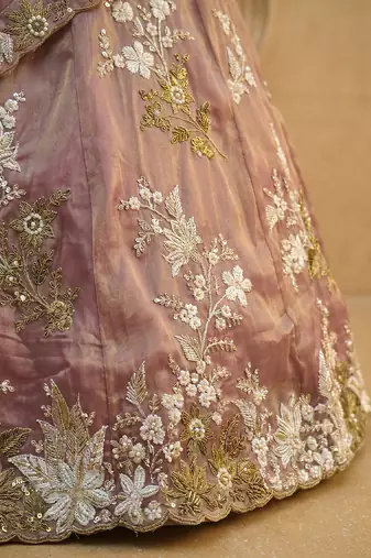 Women's Rosegold Tissue beads sequince Embroidered Lehenga Choli with Dupatta