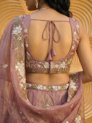 Women's Rosegold Tissue beads sequince Embroidered Lehenga Choli with Dupatta 6