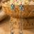 Oxidised Silver Long Tassel Jhumka Earrings with Aqua Stone & Pearl for Women Ethnic Party Wear