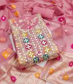 pink gota embroidery chanderi jacquard unstitched dress material 