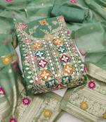 sea green gota embroidery chanderi jacquard unstitched dress material 