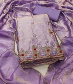 lavender handwork fendy silk blend unstitched dress material 