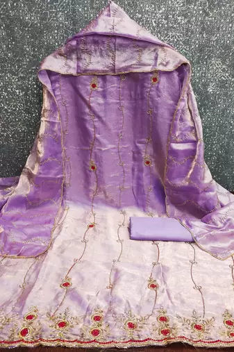 lavender handwork fendy silk blend unstitched dress material 