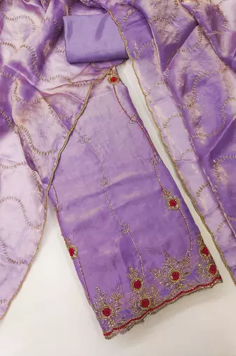 lavender handwork fendy silk blend unstitched dress material 