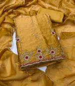 yellow handwork fendy silk blend unstitched dress material 