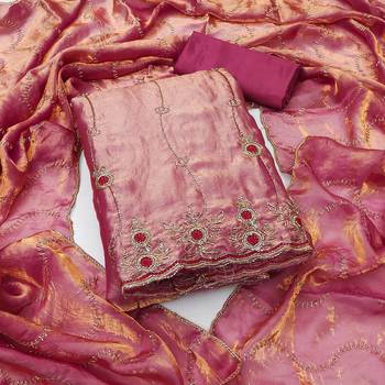 pink fancy fendy silk blend unstitched dress material  1