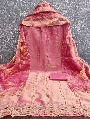 pink fancy fendy silk blend unstitched dress material  2