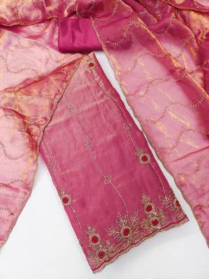 pink fancy fendy silk blend unstitched dress material  3