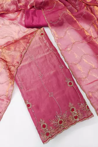 pink fancy fendy silk blend unstitched dress material 