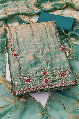 sea green fancy fendy silk blend unstitched dress material 