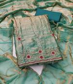 sea green fancy fendy silk blend unstitched dress material 