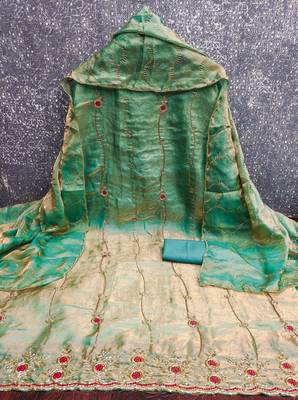 sea green fancy fendy silk blend unstitched dress material  2