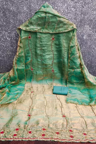 sea green fancy fendy silk blend unstitched dress material 