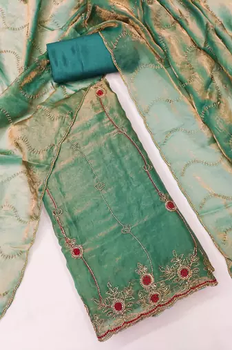 sea green fancy fendy silk blend unstitched dress material 