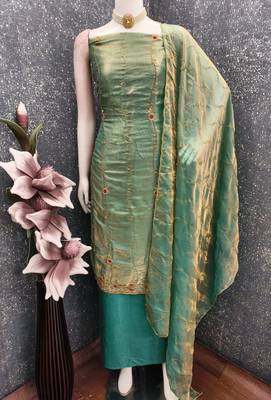 sea green fancy fendy silk blend unstitched dress material  4