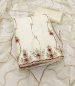 white fancy fendy silk blend unstitched dress material 