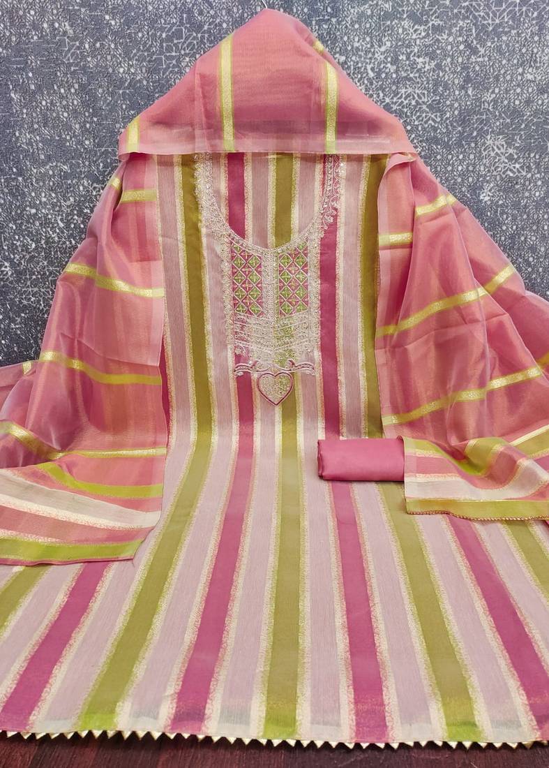 multicolor weaved shimmer unstitched dress material 