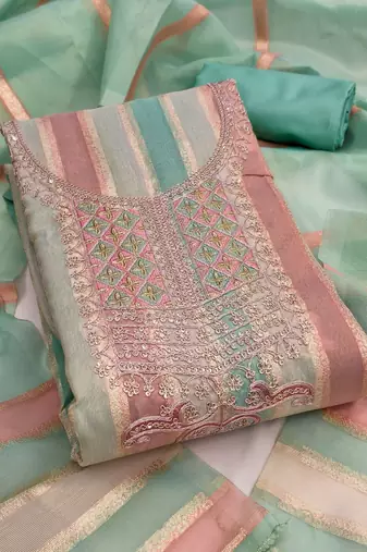 multicolor weaved shimmer unstitched dress material 