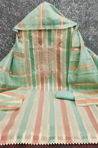 multicolor weaved shimmer unstitched dress material 