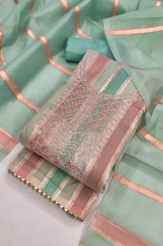 multicolor weaved shimmer unstitched dress material 