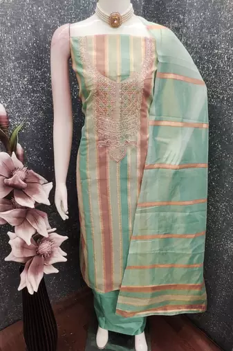 multicolor weaved shimmer unstitched dress material 