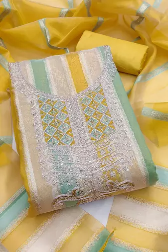 multicolor weaved shimmer unstitched dress material 