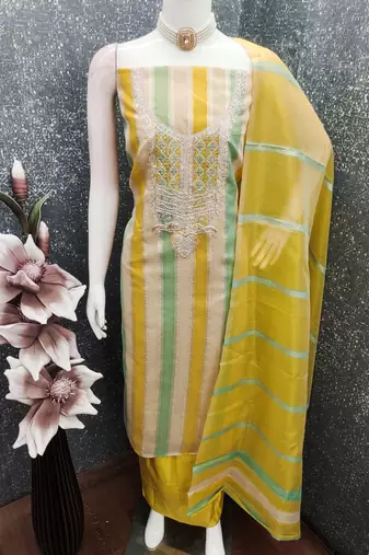 multicolor weaved shimmer unstitched dress material 