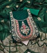 green embroidered vichitra silk unstitched dress material 