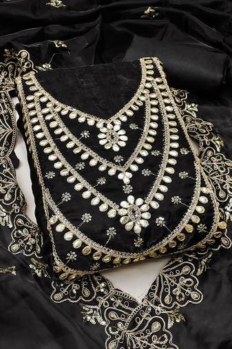 black embroidered jimmi choo silk blend unstitched dress material 