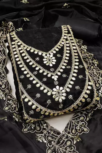 black embroidered jimmi choo silk blend unstitched dress material 