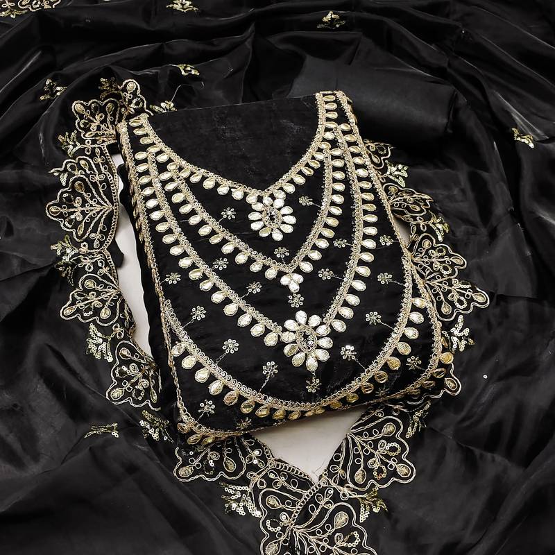 black embroidered jimmi choo silk blend unstitched dress material 