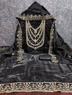 black embroidered jimmi choo silk blend unstitched dress material  2