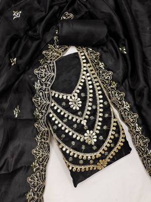 black embroidered jimmi choo silk blend unstitched dress material  3