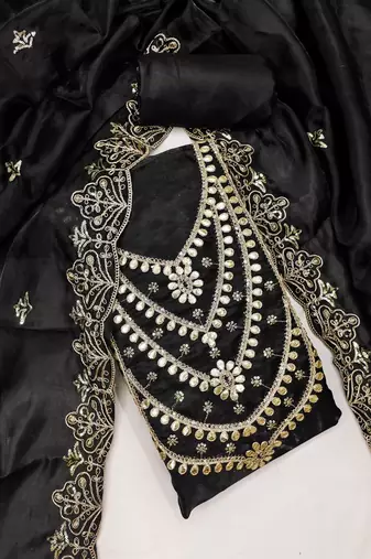 black embroidered jimmi choo silk blend unstitched dress material 