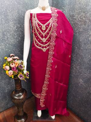 pink embroidered jimmi choo silk blend unstitched dress material  4
