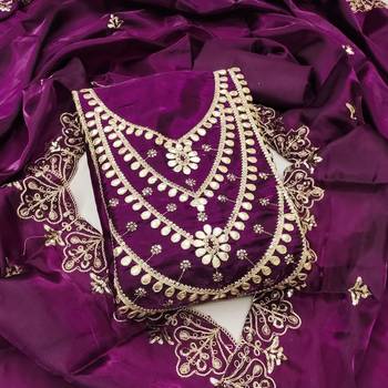 purple embroidered jimmi choo silk blend unstitched dress material  1