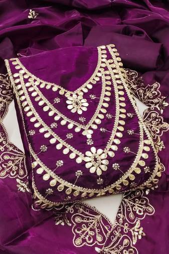 purple embroidered jimmi choo silk blend unstitched dress material 