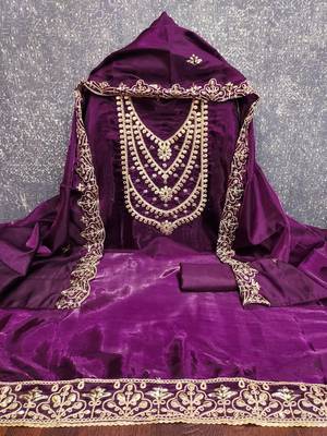 purple embroidered jimmi choo silk blend unstitched dress material  2